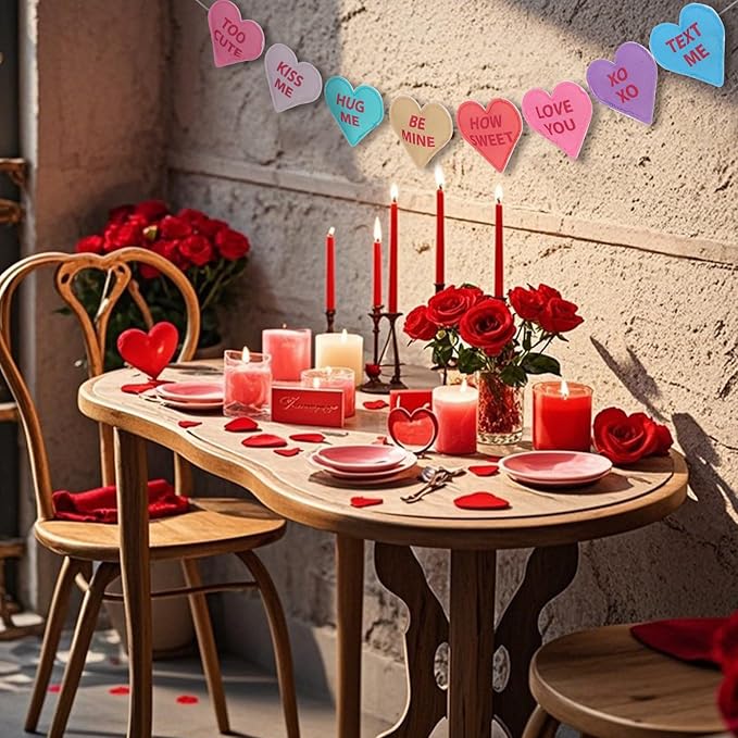 Valentine's Day Heart Garland Felt Banner Decorations for Mantle