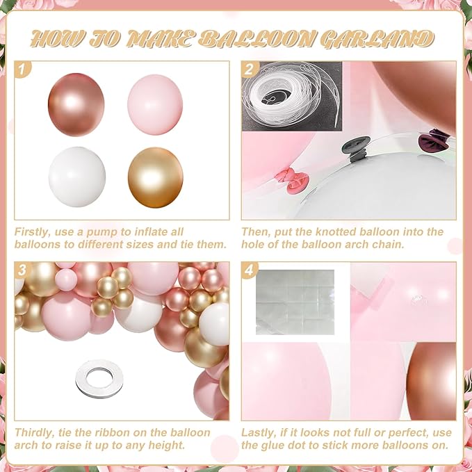 Rose Gold Pink Balloon Arch Kit 163 Pcs rose gold Balloon Garland