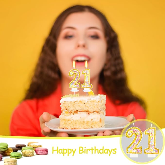 21st Birthday Candle for Cake, Colorful Macaron Numeral Candles