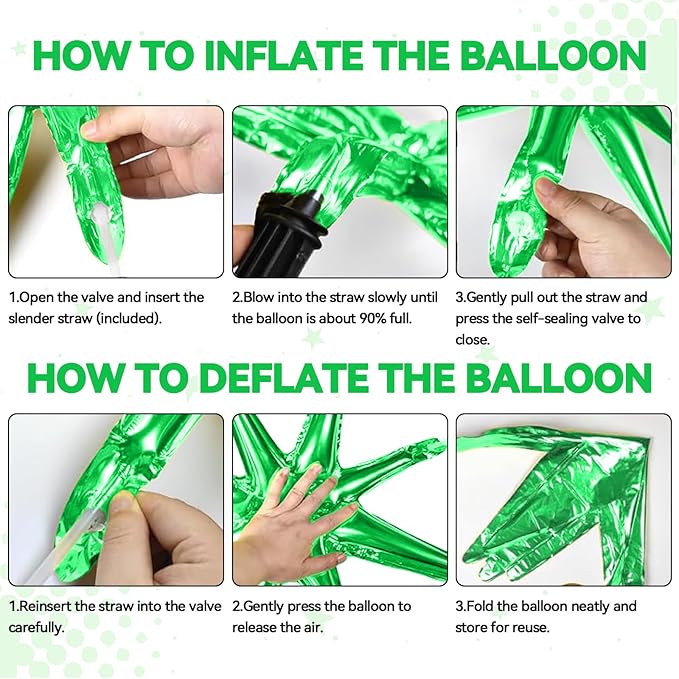18 Pcs Green Star Balloons, Green Balloon with 6 Pcs 22-Inch