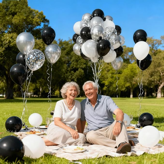 Zesliwy Black Silver Balloons Set,50pcs 12inch Metallic Silver Black