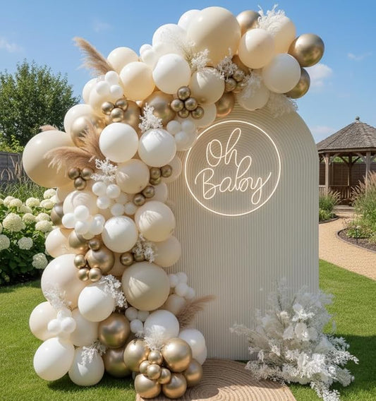 Sand White Gold Balloon Arch Kit, 140Pcs Beige Nude White Balloon