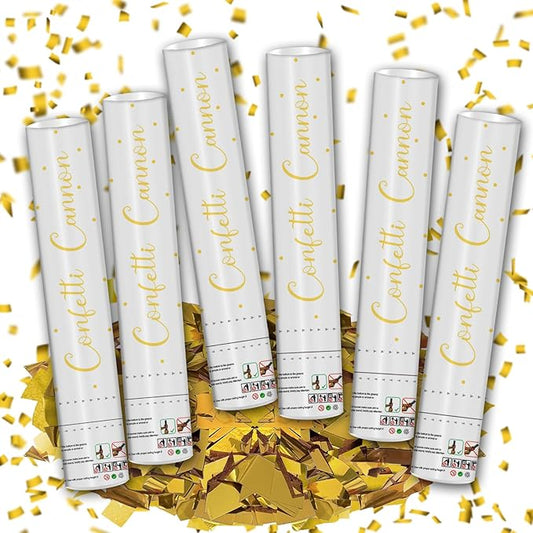 12" Gold Confetti Cannons - Party Poppers for Birthday Graduation