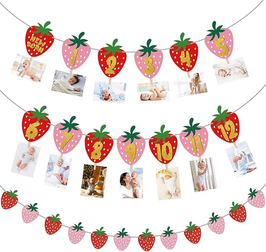 Strawberry First Birthday Party Decoration Berry 1st Monthly Photo