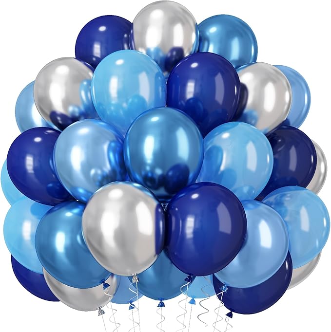 Blue and Silver Balloons, 50 PCS 12 Inch Pearl Royal Navy Blue Latex