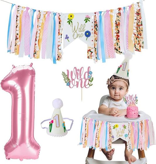 Wild Flower High Chair Banner for First Birthday Party Decoration