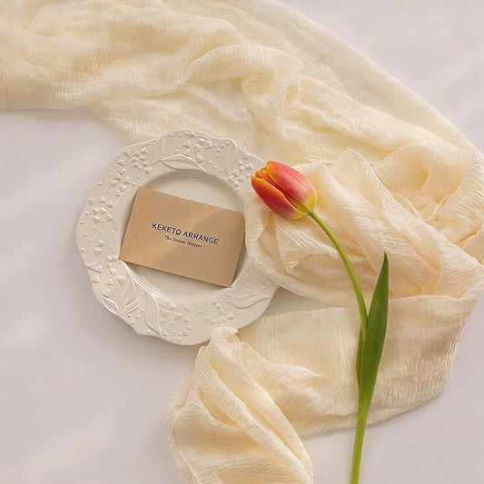Keketoarrange White Spring Cheesecloth Table Runner Ivory Cream Gauze