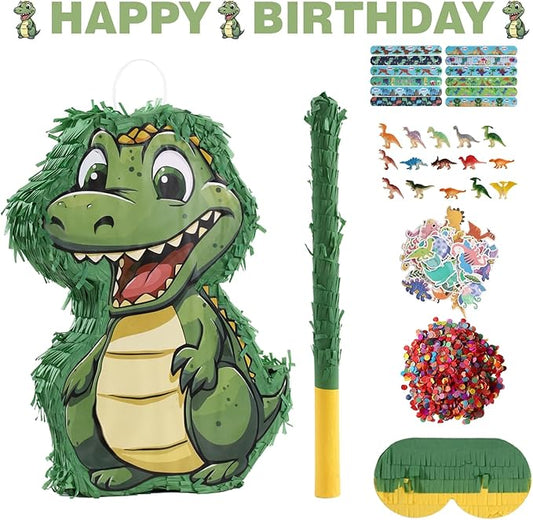 Dinosaur Piñata Party Set 132 Pieces with Hitting Stick Confetti