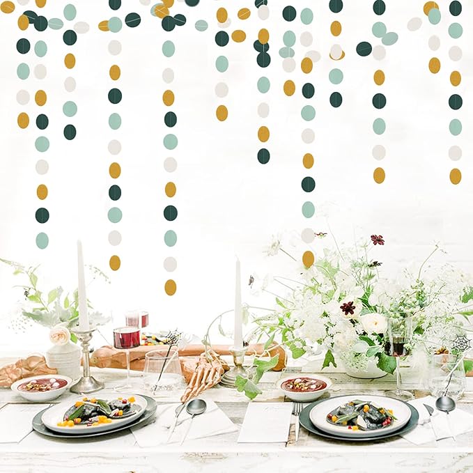 Sage-Green Ivory-Gold Bridal-Shower Decorations Streamers - 52FT