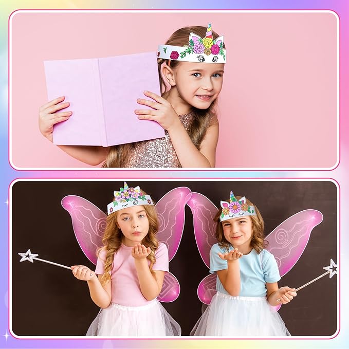 24 Pcs Color Your Own Unicorn Crown DIY Paper Coloring Crowns
