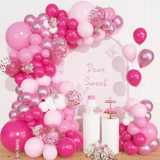 Life 157 Pcs Pink Balloons Arch Garland Kit, Hot Metallic Light