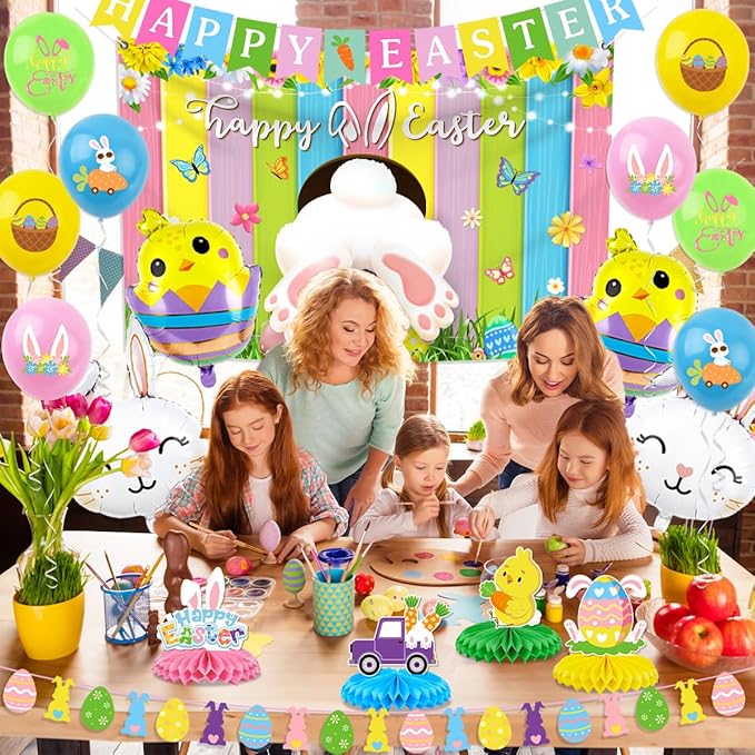 Easter Decorations for Home Happy Easter Banner Buuny Backdrop Chick