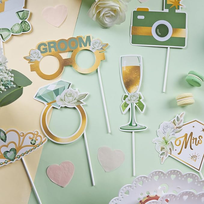 38 PCS Sage Green Wedding Photo Booth Props Bridal Shower Photo