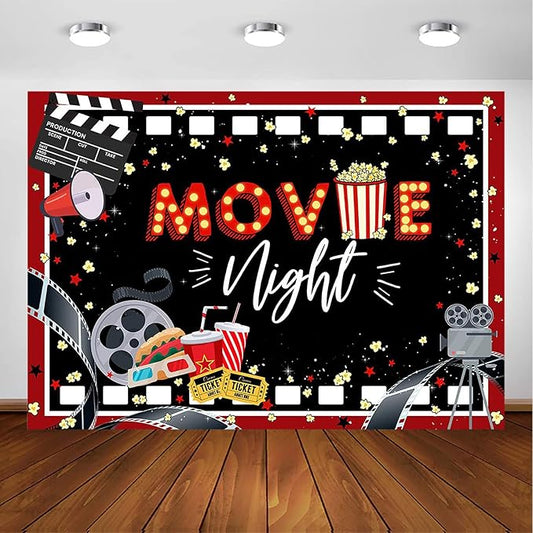 Movie Night Party Backdrop Black and Red Movie Theme