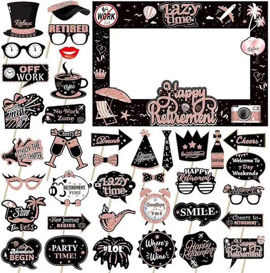 Retirement Party Photo Booth Props Kit - 37pcs Paper Photo Props 1