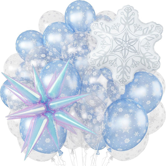 Froova Snowflake Balloons Light Baby Pastel Blue and White Balloons