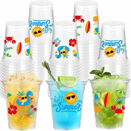 50 Summer Pool Party Cups 12 oz Hello Summer Party Decorations