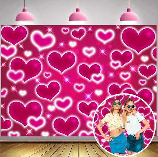 Hot Pink Heart Backdrop 8x6FT Valentines Decorations Early 2000s
