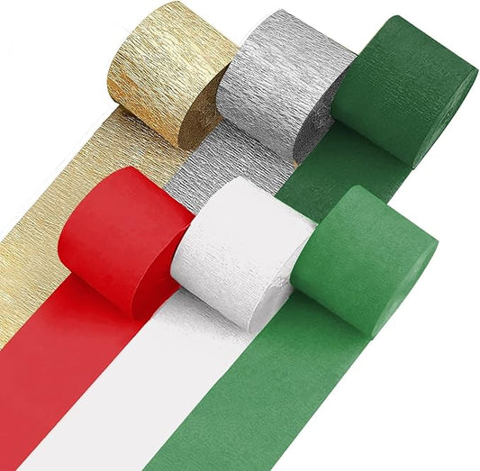 6 Christmas Streamers Rolls, 591ft Pack of Unique 6 Christmas Crepe