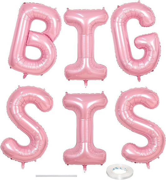 40 Inch Pastel Pink BIG SIS Letter Balloons, Pearl Pink BIG SIS