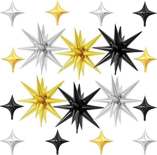 18 Pcs Black Gold Star Balloons, Gold and Black Balloon with 6 Pcs
