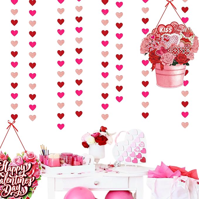 Pink Red Valentines Day Front Porch Door Hanger Decor 6pcs Love