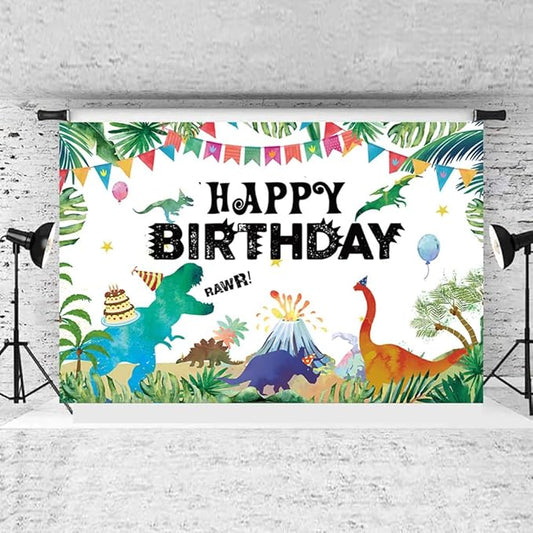 Illiyot Funny Dinosaur Birthday Backdrop 6x3.5ft, Watercolor Dinosaur