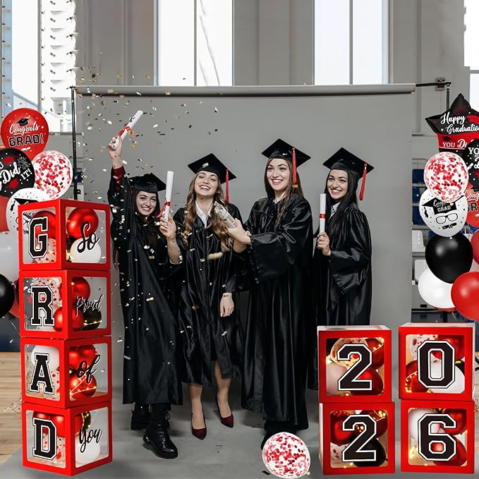 Graduation Decorations Class of 2026 - Red and Black Graduation