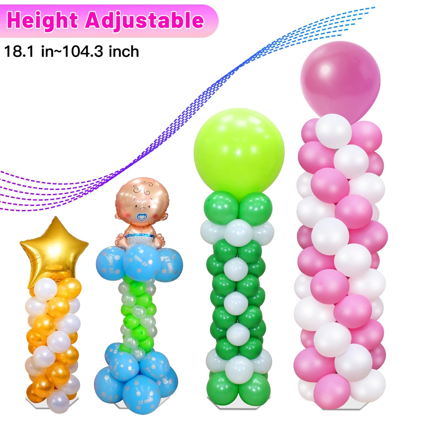 Toosci 2 Sets Balloon Column Stand and Balloon Pump, Adjustable Metal