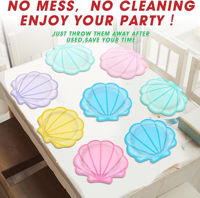 60Pcs Pastel Seashell Paper Plates Mermaid Birthday Party Supplies