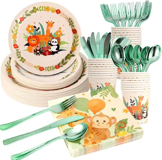 175 PCS Jungle Party Plate Set Animal Theme Party Decorations