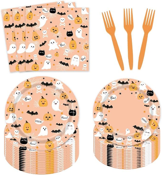96 Pcs Halloween Plates and Napkins Ghost Spooktacular Halloween