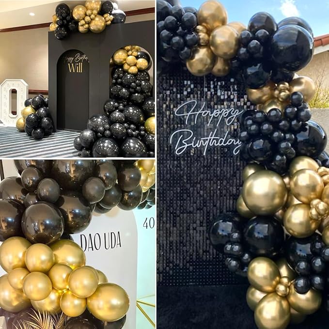 Black and Gold Balloons, 50PCS 12 Inch Black and Gold Confetti