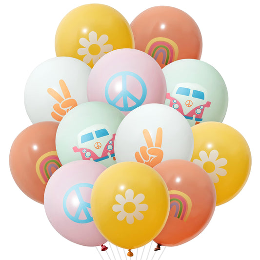 ANGOLIO 50Pcs Groovy Retro Hippie Balloons Party Supplies Smile Faces