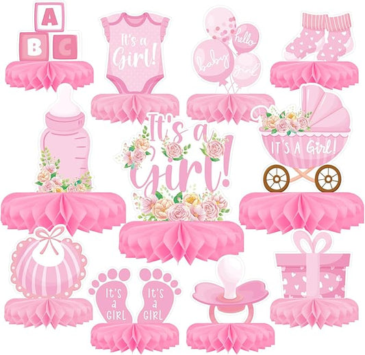 Girl Baby Shower Decorations Set - Kit with Pink Honeycomb