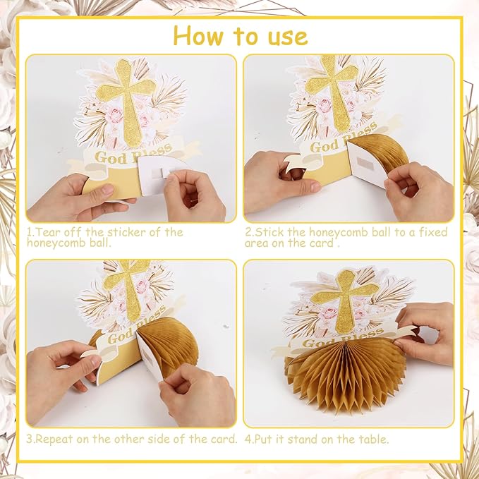 8 Pieces Baptism Honeycomb Centerpieces for Girls Pampas Grass