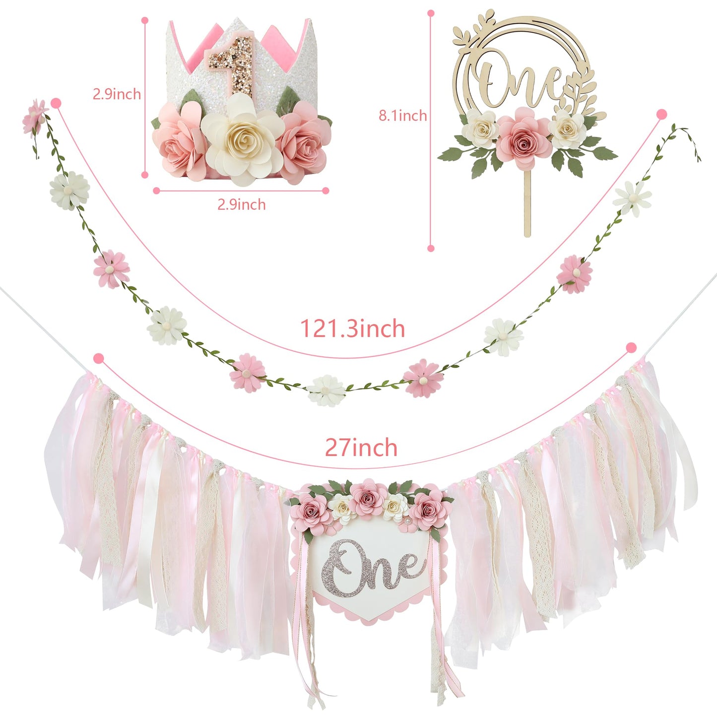 HODIHIWI Wildflower 1st High Chair Banner Birthday Decorations Fo Ligh
