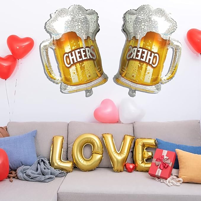 Beer Cup Balloons Set of 4, Beer Mug Cheers Foil Balloons Fit