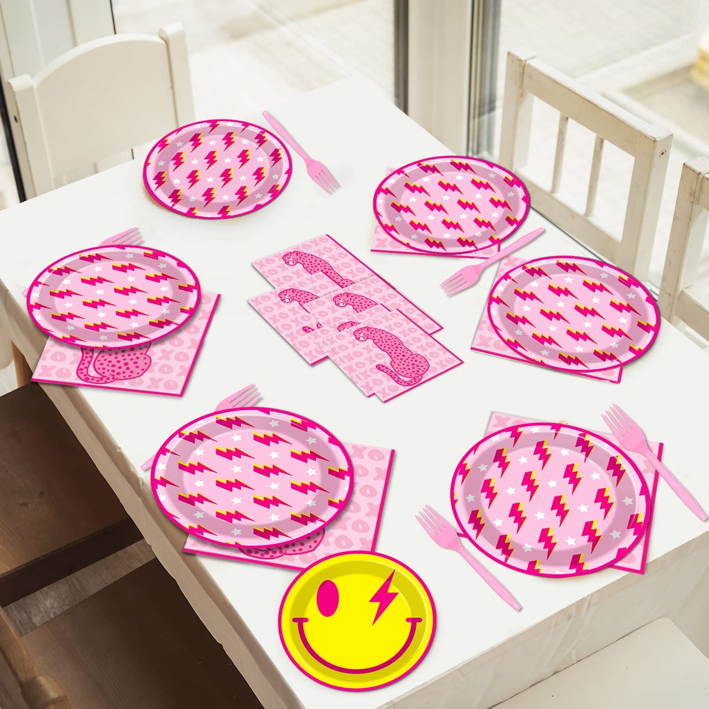 100 Pcs Preppy Party Plates Napkins Forks Supplies Set Disposable