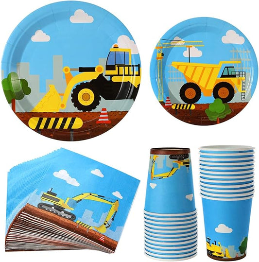 Construction Birthday Party Supplies Set 97 Pieces For Kids Serves