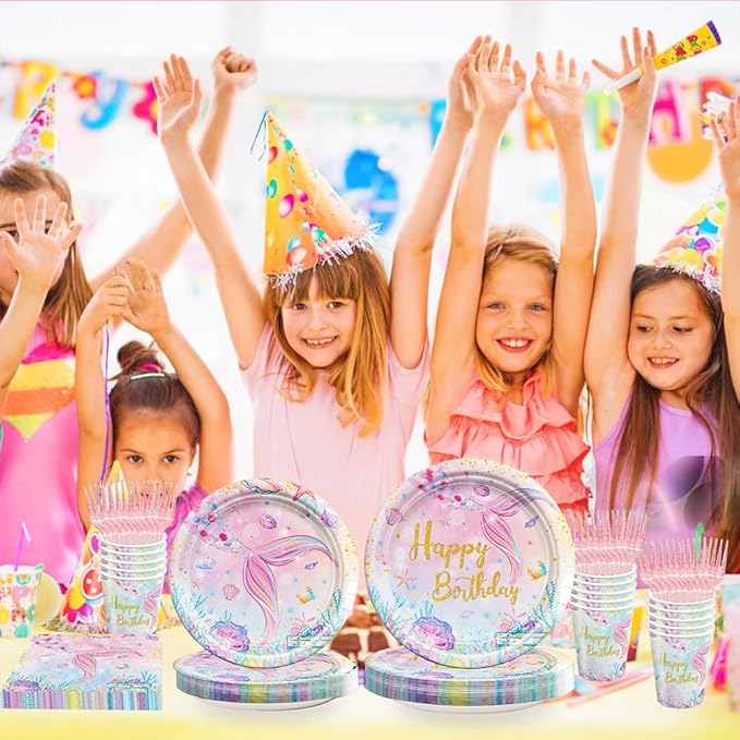 120Pcs Mermaid Birthday Party Plates Under the Sea Ocean Paper
