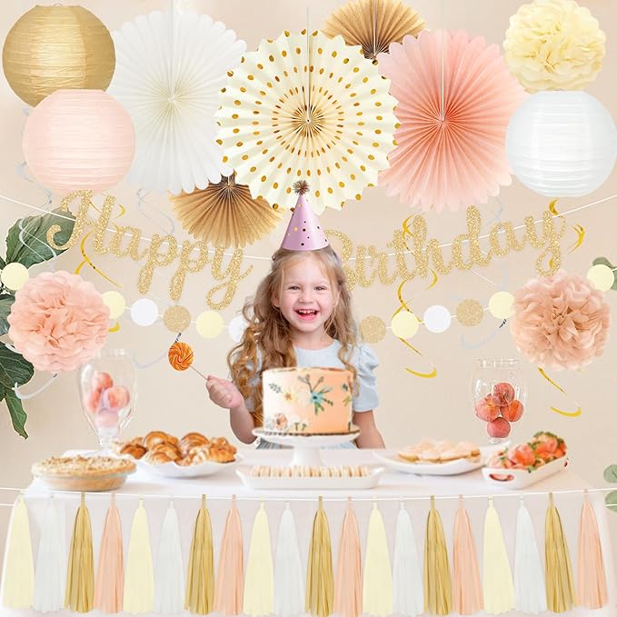 Happy Birthday Decorations for Women Girls - Gold Boho Birthday