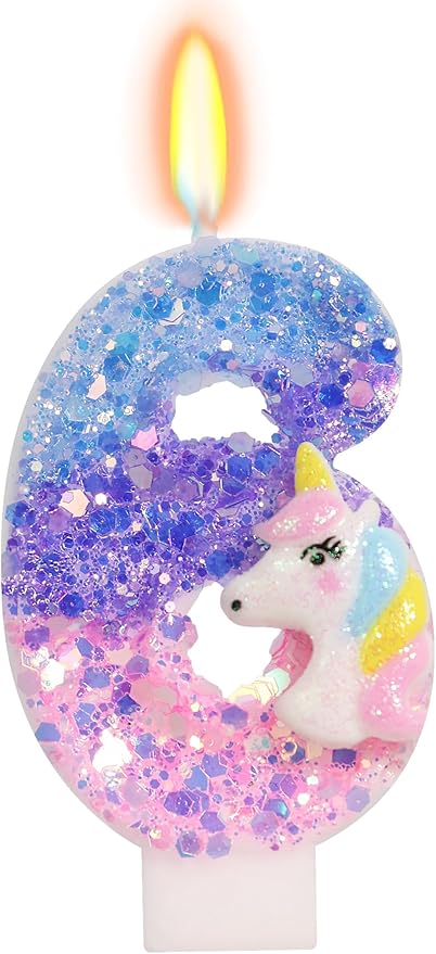 Unicorn Candle Number 6 Candle 6th Birthday Decorations for Girls