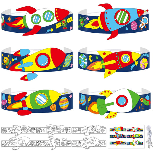 Qyeahkj 24 Sets Space Paper Headbands Craft Kits for Color Your Own