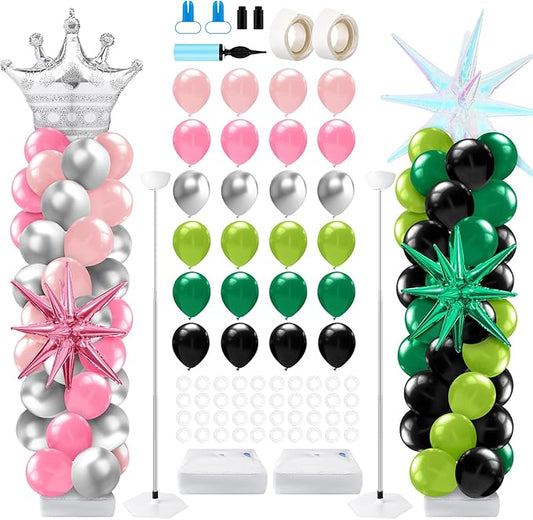 2 Sets Pink and Green Balloon Column Stand Kit Princess Crown