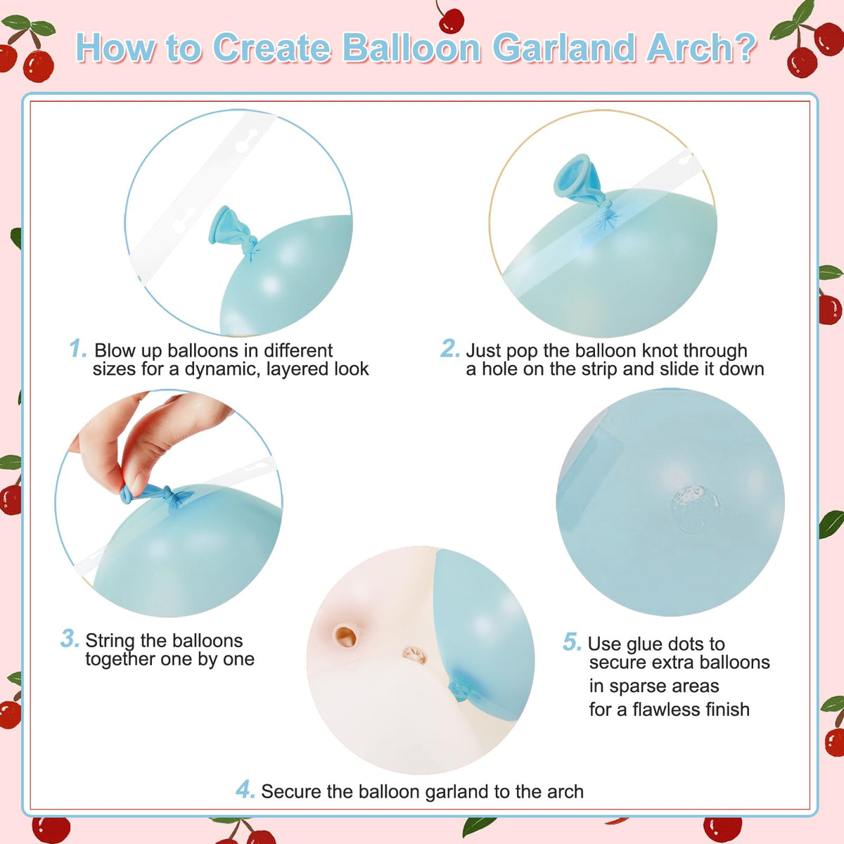 CROSSFINGERS Cherry Red and Blue Balloon Garland Arch Kit,150pcs Bow