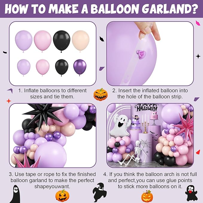 Pastel Halloween Balloon Arch Kit Purple Pink Orange Black Balloons