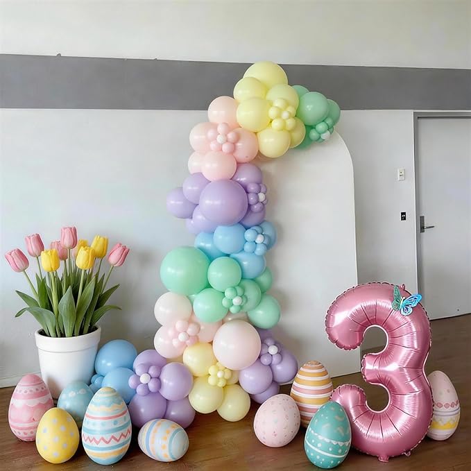 3rd Birthday Decoration for Girls Easter Pastel Rainbow Macaron 3rd