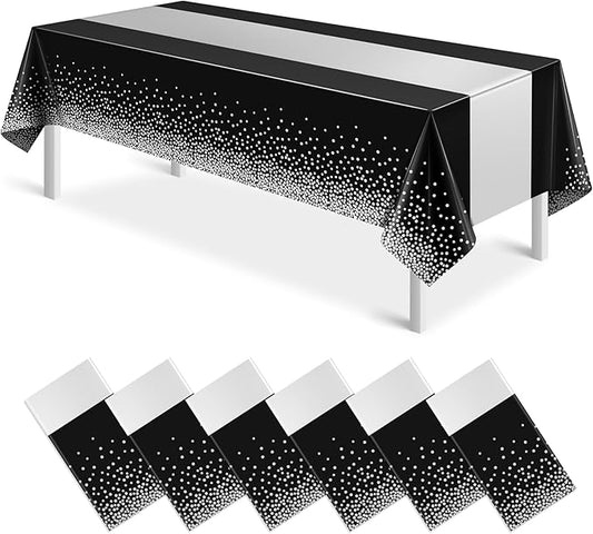 6Pcs Black and Silver Tablecloth Party Decorations,Plastic Black