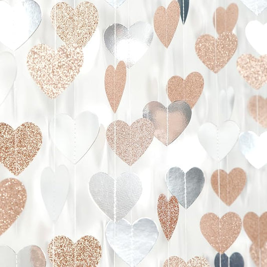 Champagne-Silver Disco Boho Party-Decoration Heart Garland - 52ft
